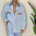 Vintage Teddy Bear Blue Striped Embroidered Shirt (XL) 2