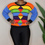 Retro Colorful Stripe Knit Sweater (S) 2