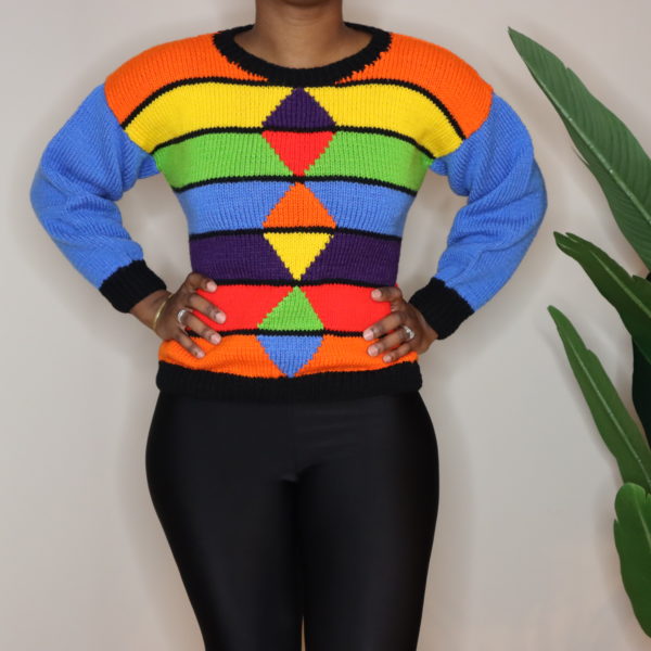 Retro Colorful Stripe Knit Sweater (S) 1