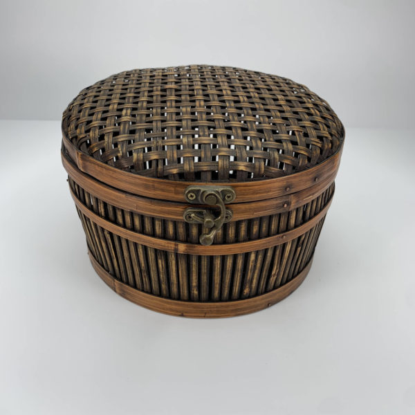 Vintage Round Wicker Storage Box 1