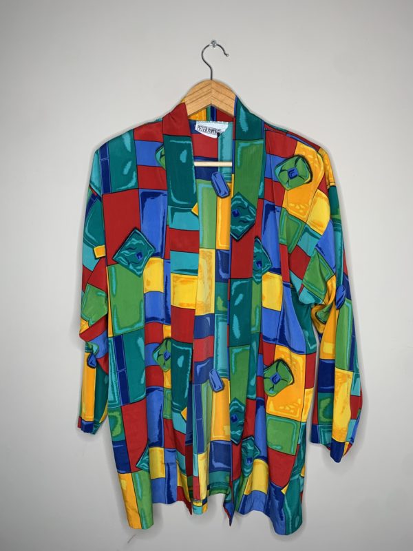 Multicolor Retro Long Sleeve Blouse (M) 1