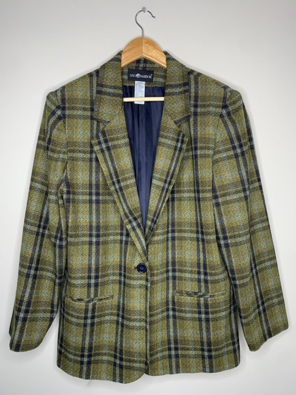 Military Green Plaid Blazer (XL) 1