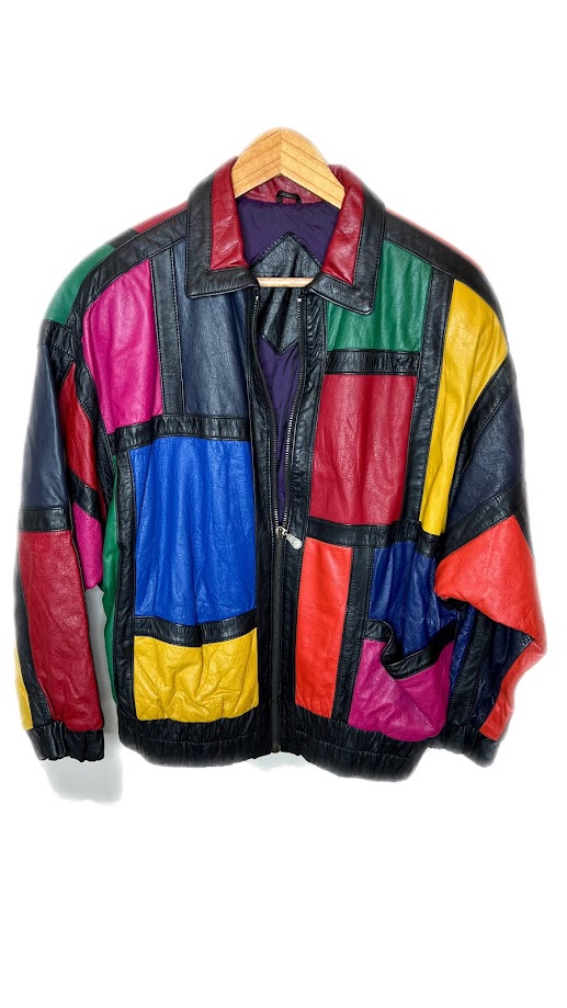 Vintage Leather Colorblock Jacket (L) 1